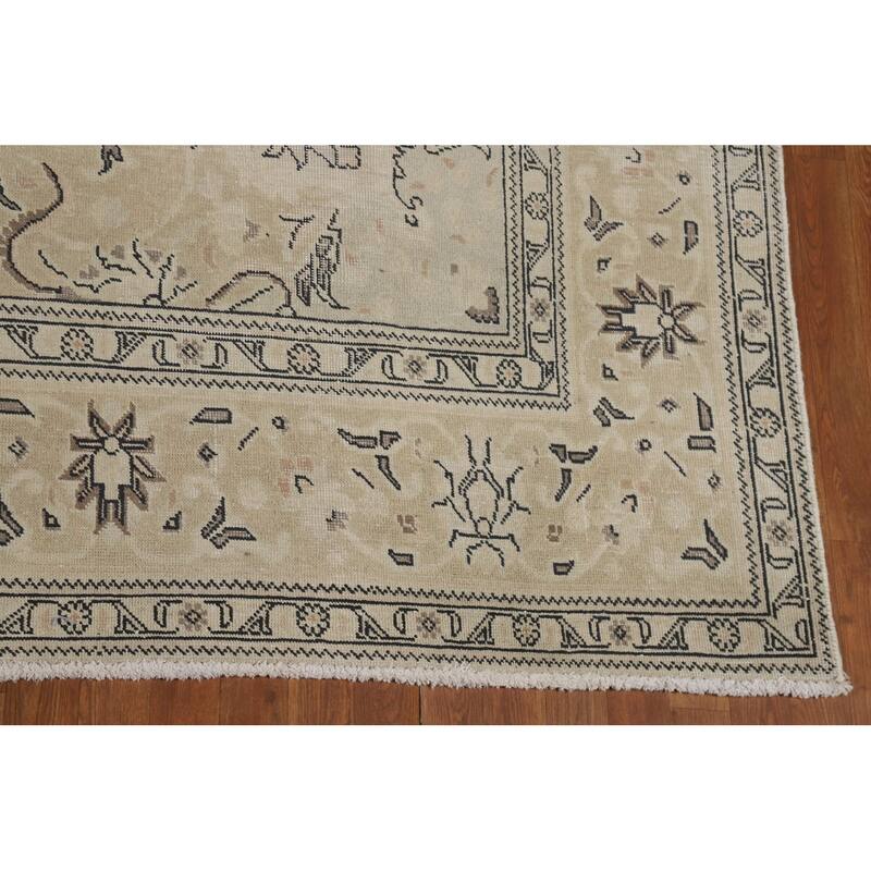 Medallion Tabriz Persian Rug Floral Hand-Knotted Wool Carpet - 9'8"x 13'2"