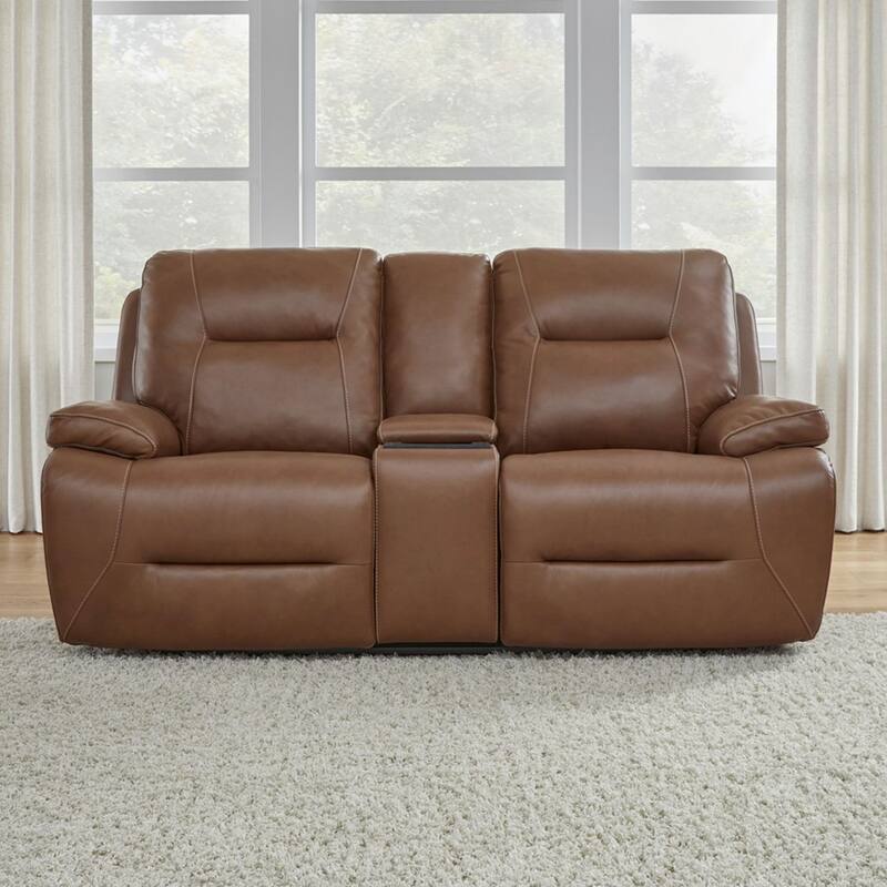 Liberty Furniture Cameron Power Recline Loveseat with Console Brown Leather - Width 81" x Depth 39" x Height 41" - Dakota Saddle Leather