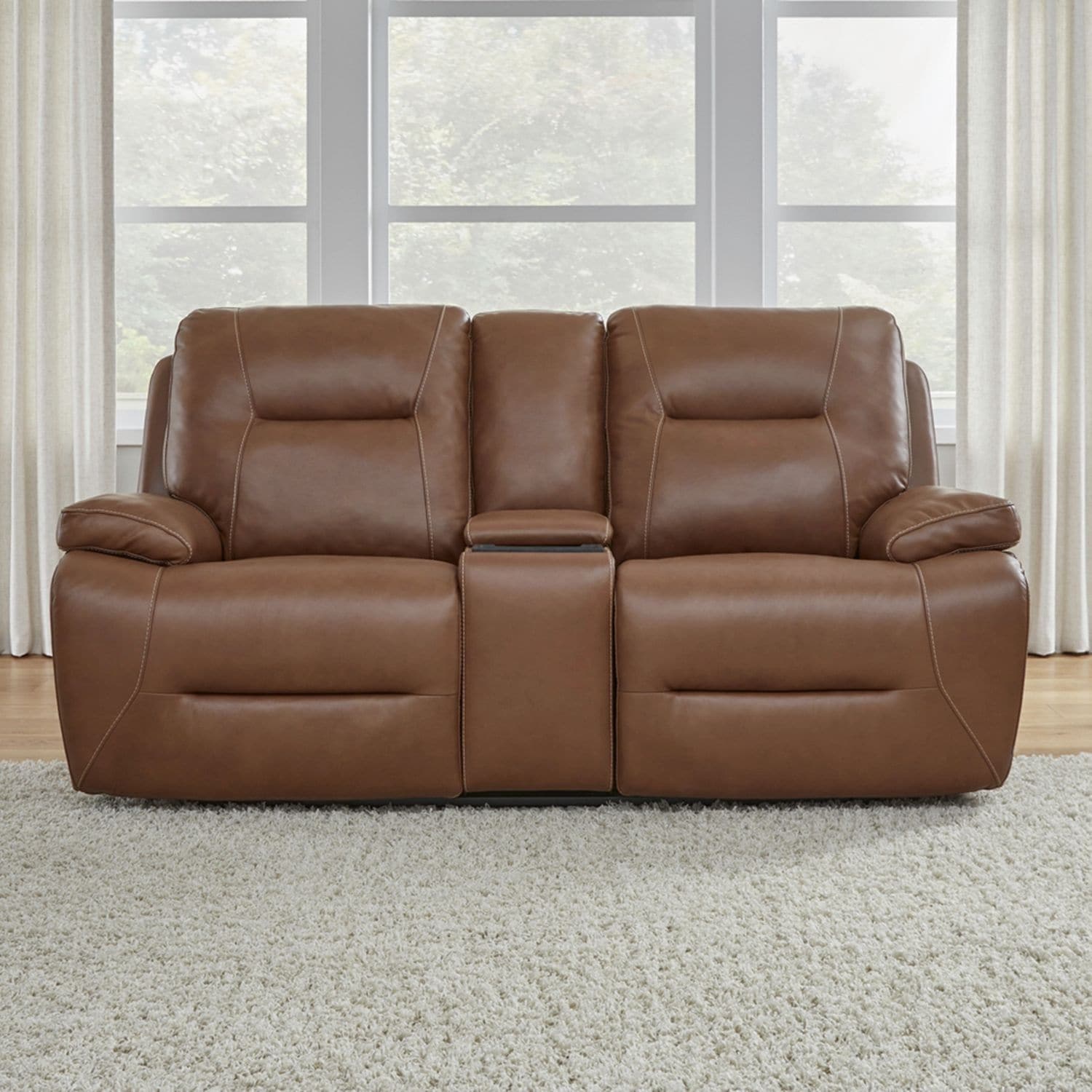 Liberty Furniture Cameron Power Recline Loveseat with Console Brown Leather - Width 81" x Depth 39" x Height 41"