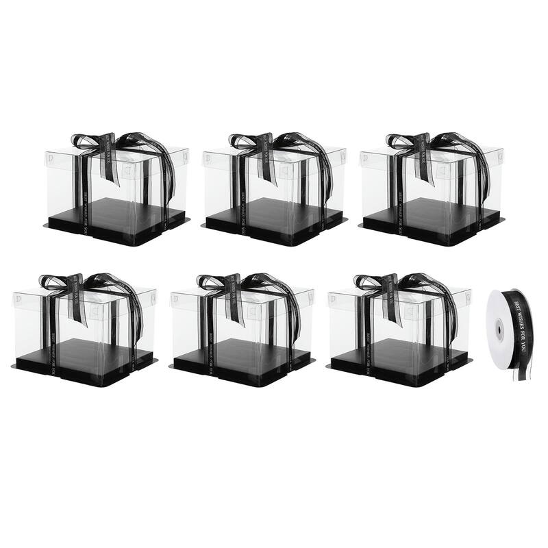 Clear Cake Box with Ribbon, 6Pcs 7"x7"x5" for 4 Inch Cake Packing