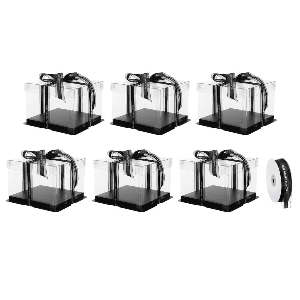 Clear Cake Box with Ribbon, 6Pcs 7"x7"x5" for 4 Inch Cake Packing