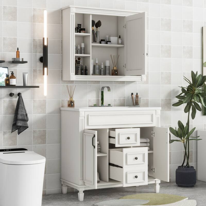 36'' Bathroom Vanity Combo Set with Mirror Cabinet, Modern Bathroom Storage Cabinet with 2 Soft Closing Doors and 2 Drawers