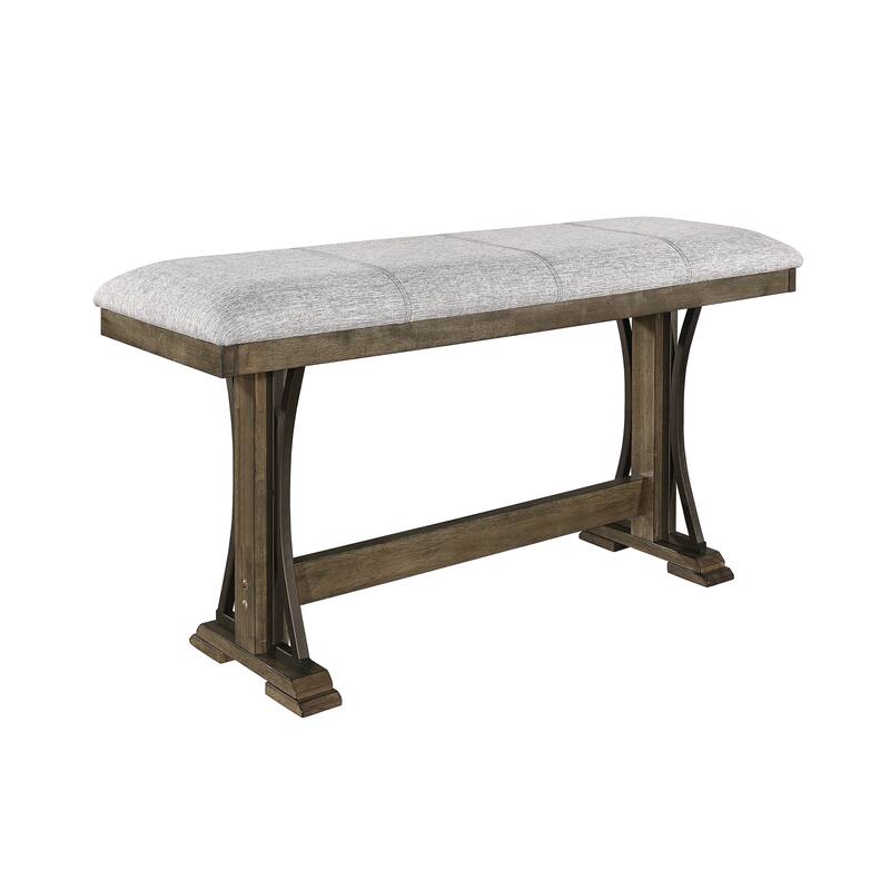 1Pc Transitional Counter Height Bench Upholstered Seat Brown/Gray Fabric Wood Metal Dining Room