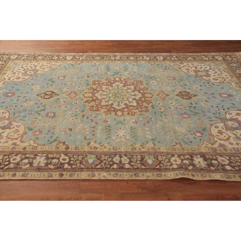 Traditional Tabriz Persian Area Rug Hand-Knotted Floral Wool Carpet - 6'4"x 9'4"