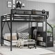 preview thumbnail 75 of 98, Metal Loft Bed with Wooden Stairs Built-in Storage Shelves and Wardrobe, High Loft Bed Frame with Side Grid Storage Rack Black Black - Queen