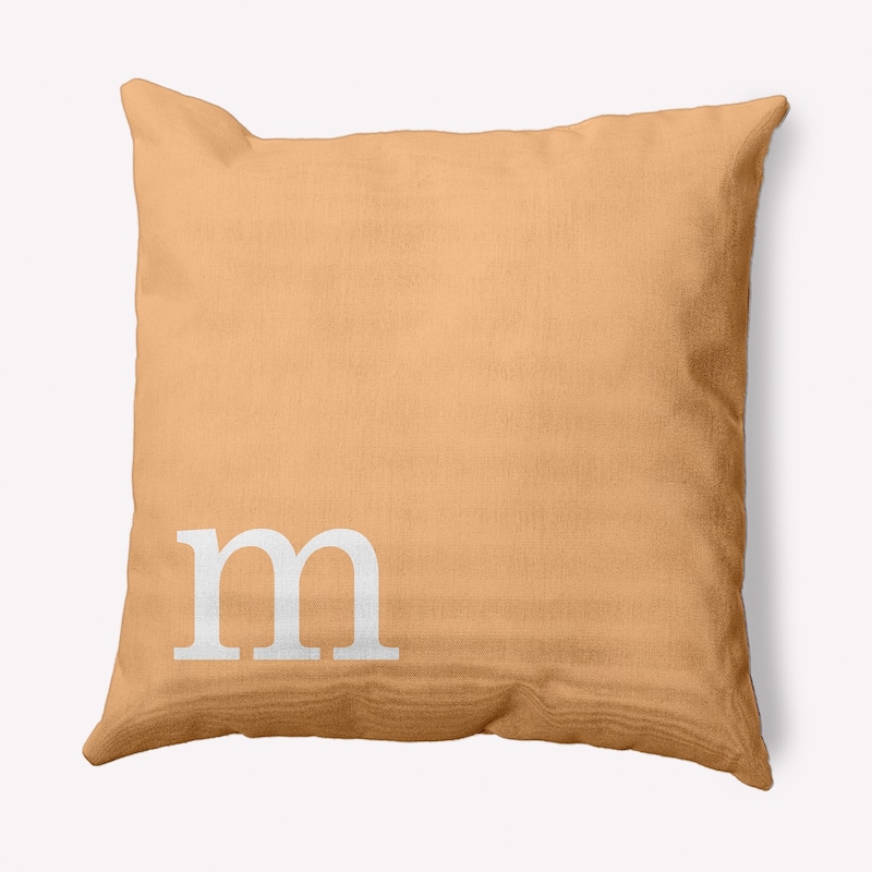 Modern Monogram Indoor/Outdoor Throw Pillow-M - 16" x 16" - Pale Gold