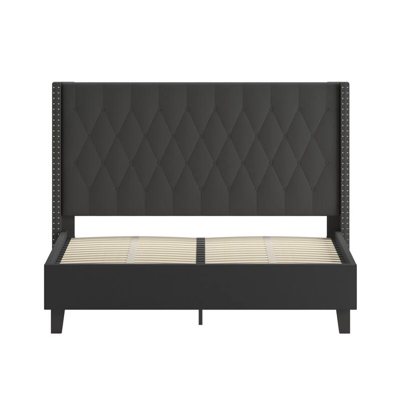 Tufted Upholstered Nailhead Trim Platform Bed