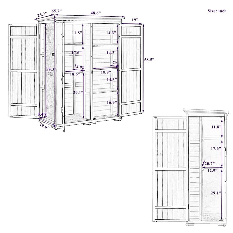Outdoor Lockable Wood Storage Shed with Waterproof Roof and Shelves