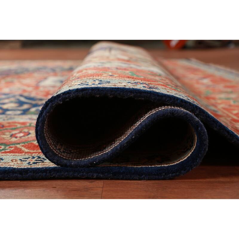 Hand Knotted Oriental 100% Wool Carpet Traditional Medallion Navy Blue & Blues Heriz (serapi) Area Rug - 11' 11'' X 9' 0''