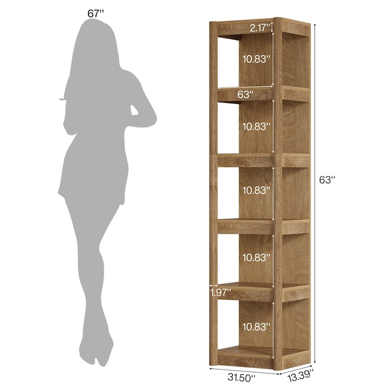 Industrial 5-Tier Narrow Tall Bookcase, Display Shelf for Living Room