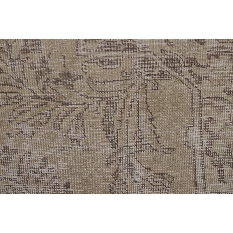 Tabriz Persian Vintage Area Rug Handmade Beige Wool Carpet - 9'4" x 12'10"
