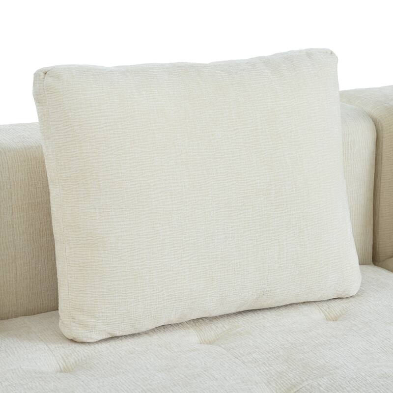 110" Polyester Modular Sectional Sofa (3-Piece) with 4 Pillows and Tufted Seat Design