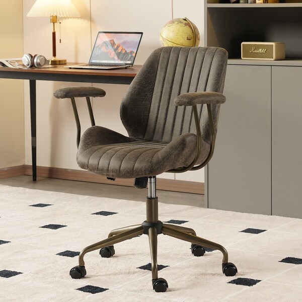 XIZZI Vintage Suede Fabric Office Chair with Armrests and Swivel