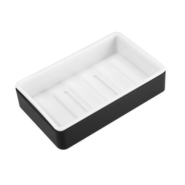 Soap Dish Holder Aluminum Detachable Double Layers Saver Tray with Glue (Black)