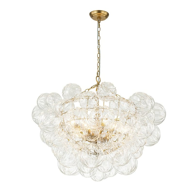 Brass Luxury Faceted Glass Globe Cluster Bubble Chandelier