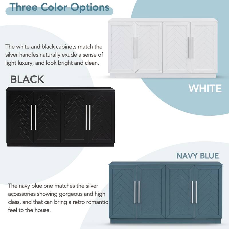 Sideboard Buffet Cabinet with Storage, with Adjustable Shelves and Silver Handles Sideboard Cabinet for Kitchen, Living Room