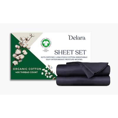 Delara GOTS Certified 100% Organic Cotton Sheet Sets, 400TC Long Staple Cotton, Ultra Soft, Moisture-Wicking,Smooth & Breathable