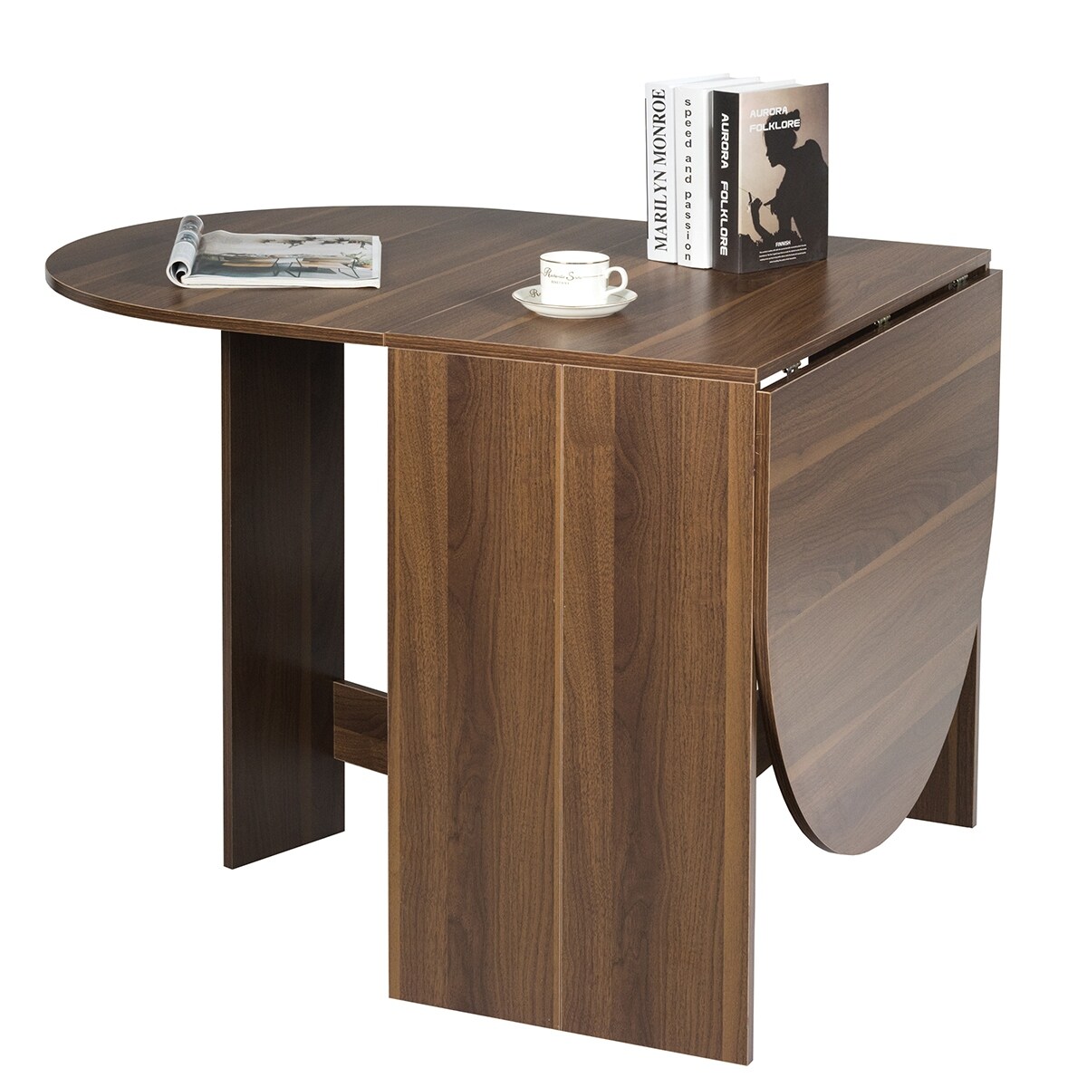 Costway Folding Drop Leaf Dining Table Writing Desk Console Table Space Saving Walnut As The Picture Shows Overstock 29155185