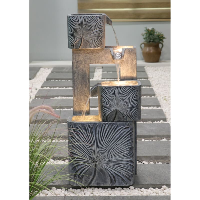 35.5" LED Lighted 3 Tiers Square Outdoor Garden Water Fountain