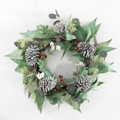 SAFAVIEH Faux 24 Inch Eucalyptus & Berries Wreath W/ Pine Cones - Multi - 24" W x 24" D x 7" H