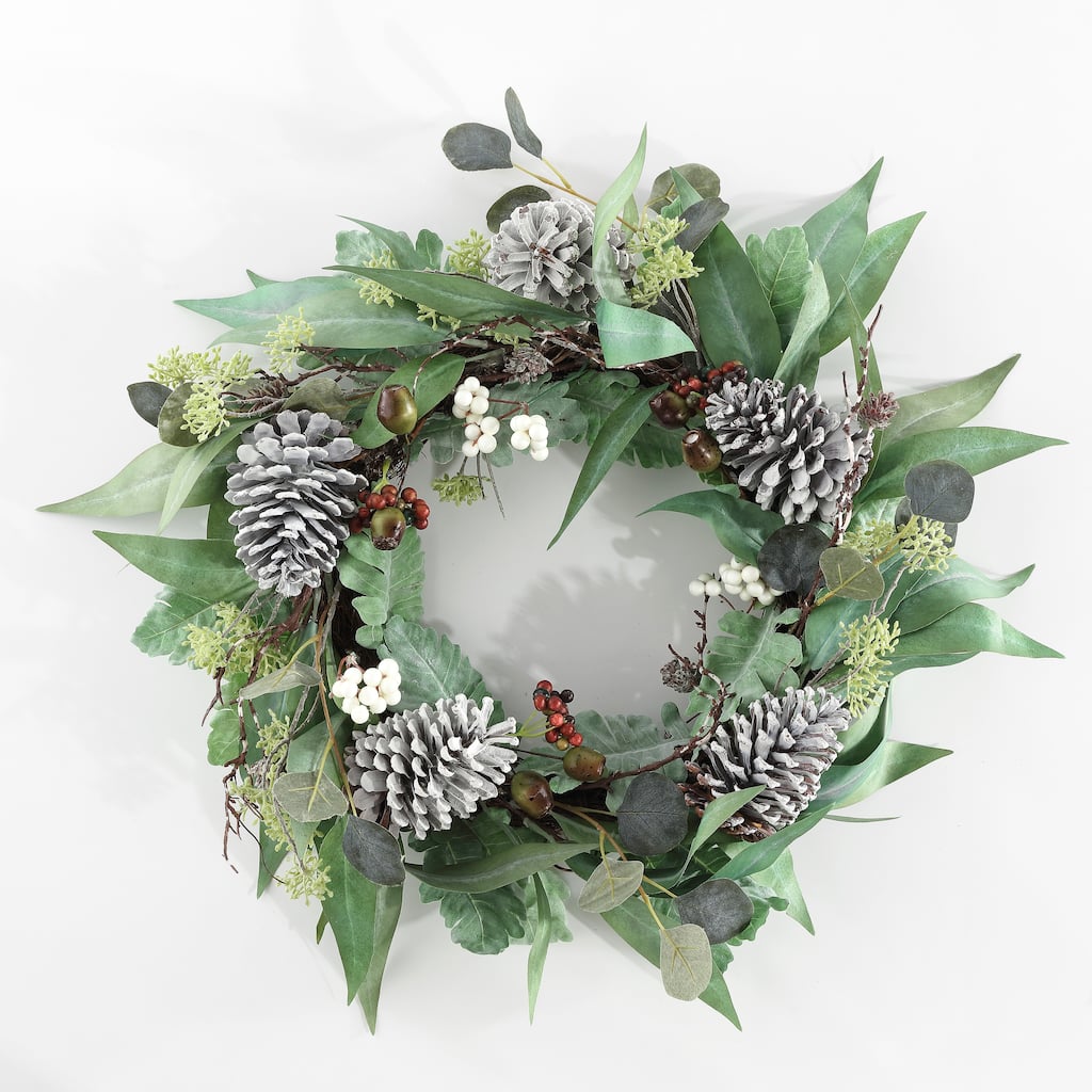 SAFAVIEH Faux 24 Inch Eucalyptus & Berries Wreath W/ Pine Cones - Multi - 24" W x 24" D x 7" H