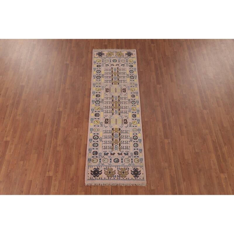 Tribal Geometric Khotan Runner Rug Hand-Knotted Wool Carpet - 2'7"x 8'0"