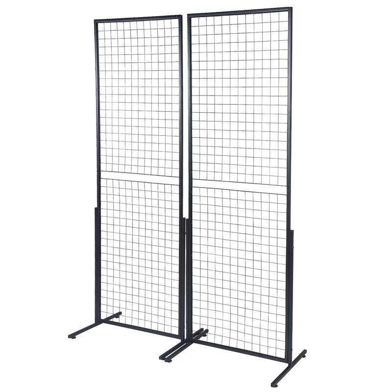 Black Steel Gridwall Display Panels with Hooks, Folding Stand - 22.7" L x 0.6" W x 33" H