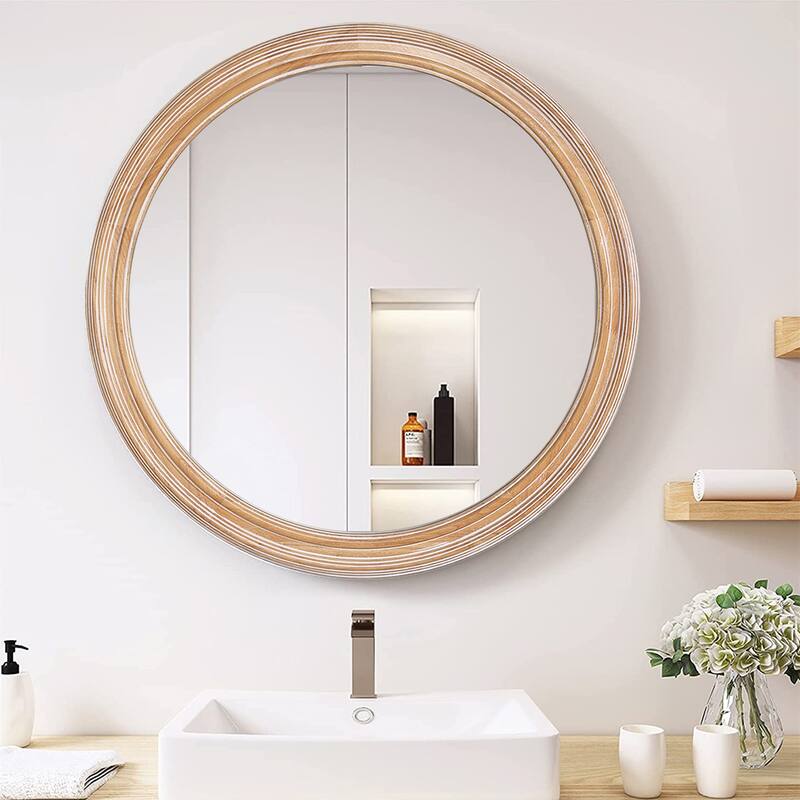 27.5" Round Wooden Farmhouse Circle Wall Mirrors