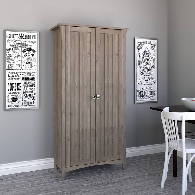 Bush Furniture Salinas Kitchen Pantry Cabinet with Doors - Chrome Finish