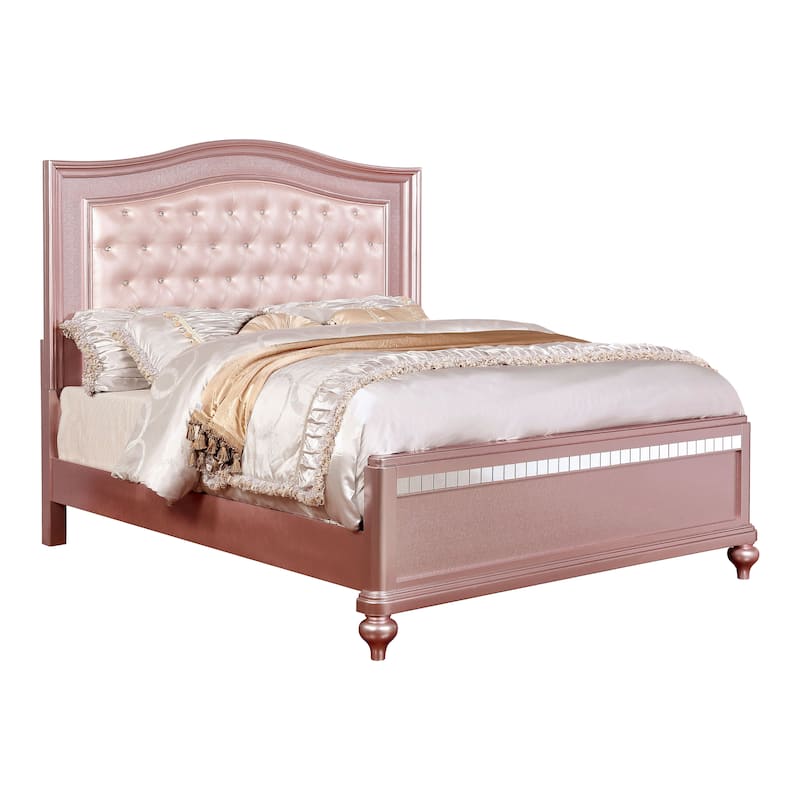 Furniture of America Gibson Contemporary Pink 2-Piece Faux Leather Tufted Headboard Panel Bed and Chest Set