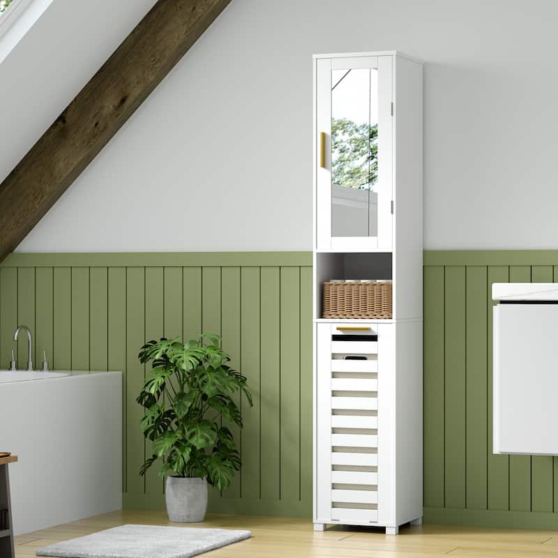 VECELO Tilt Out Laundry Hamper Cabinet with Laundry Baskets Hamper,Bathroom Storage Cabinet Laundry Cabinet