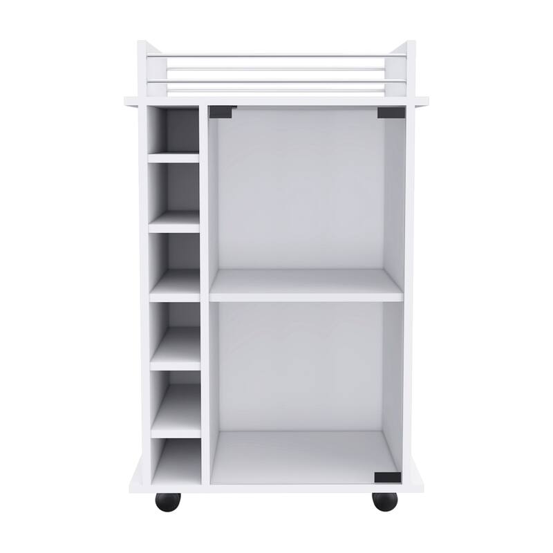 TUHOME Dukat Bar Cart,Two Shelves, Six Built-in Wine Rack and Four Casters - N/A