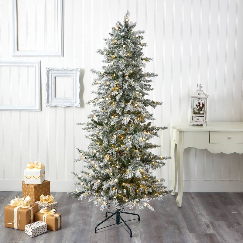 6.5’ Pre-Lit Flocked Nova Scotia Artificial Christmas Tree, Clear LED Lights - 6.5 Foot