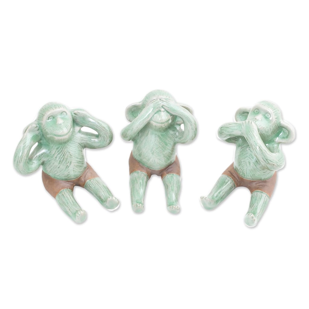 Novica Handmade Green Monkeys Celadon Ceramic Figurines (Set Of 3)