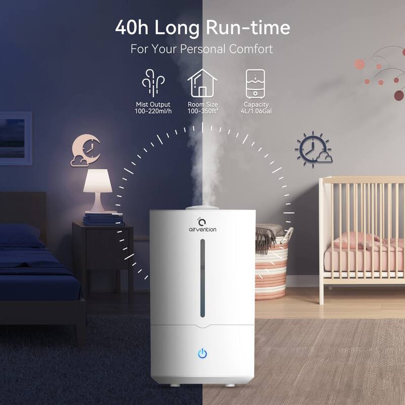 1.06 Gallons Cool Mist Top Fill Ultrasonic Humidifier