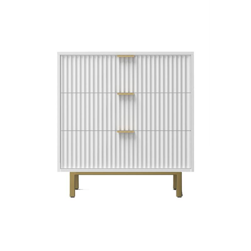 Beth 34 Inch 3 Drawer Small Dresser Chest, Mahogany Wood, White, Gold