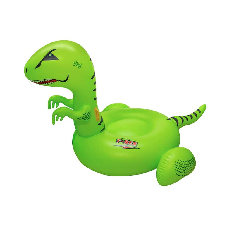 78" Inflatable Green and Black Giant T-Rex Ride-On Swimming Pool Float Toy