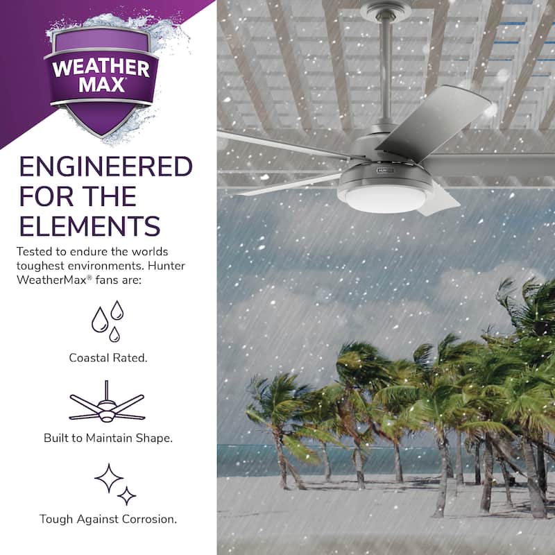 Hunter 52" Seawall Outdoor Ceiling Fan with LED Light Kit, Wall Control - Wet Rated!