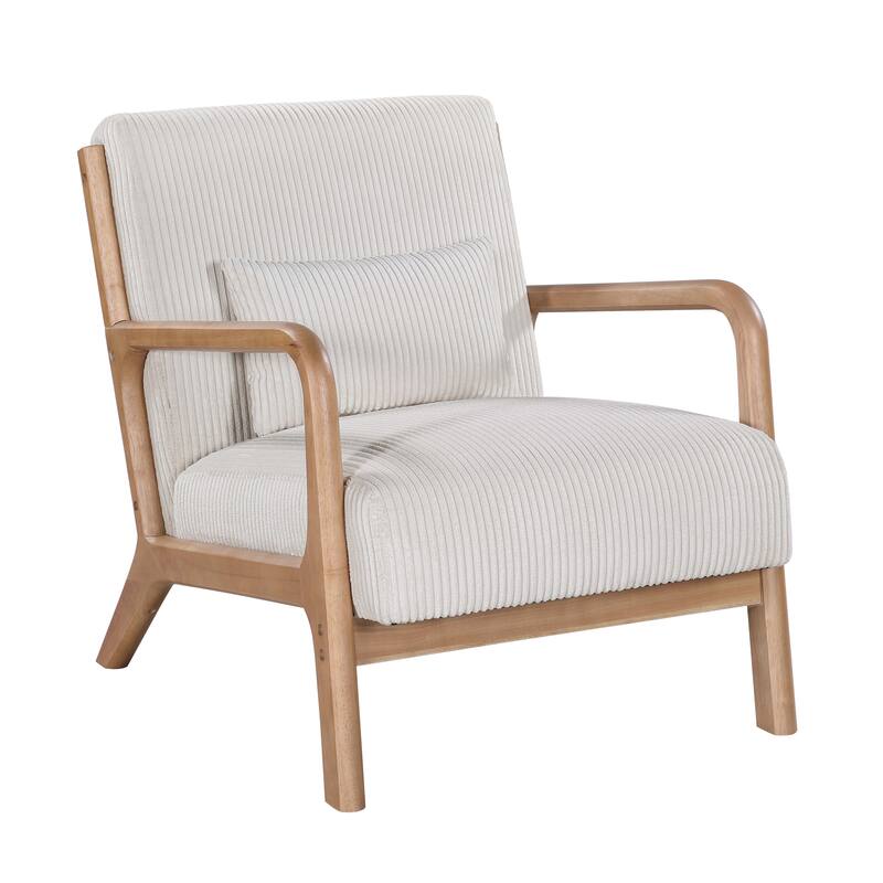 Lounge Chair with Wooden Frame - 32.25" D x 26" W x 30.5" H - Cream