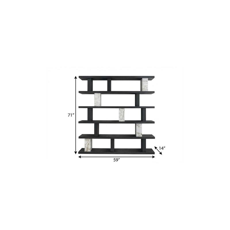 HomeRoots 71" Black And White Wood And Faux Marble Five Tier Geometric Bookcase