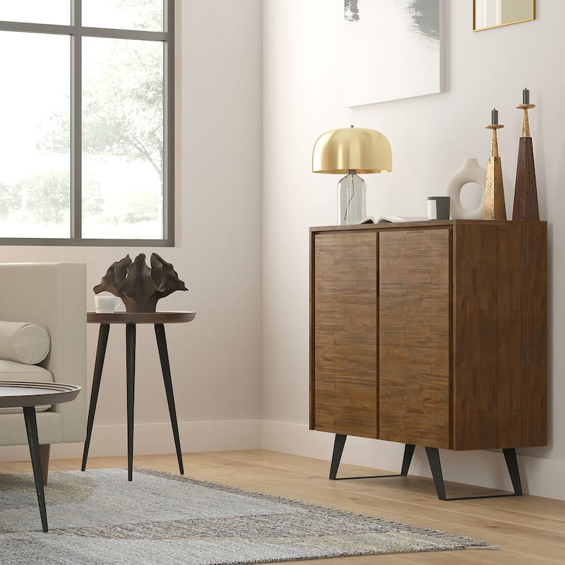 WYNDENHALL Mitchell SOLID WOOD and Metal 39 inch Wide Modern Industrial Medium Storage Cabinet - 39"w x 17"d x 42" h - Rustic Natural Aged Brown