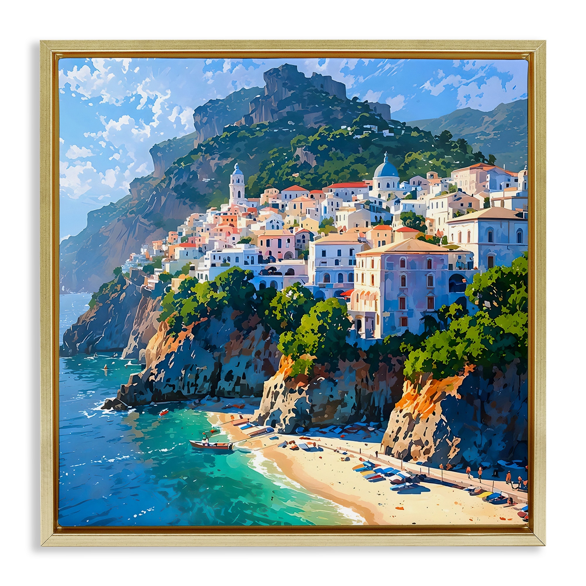 Stupell Seaside Town's Beach View Framed Floater Canvas Wall Art Design By LSR Creative Studio