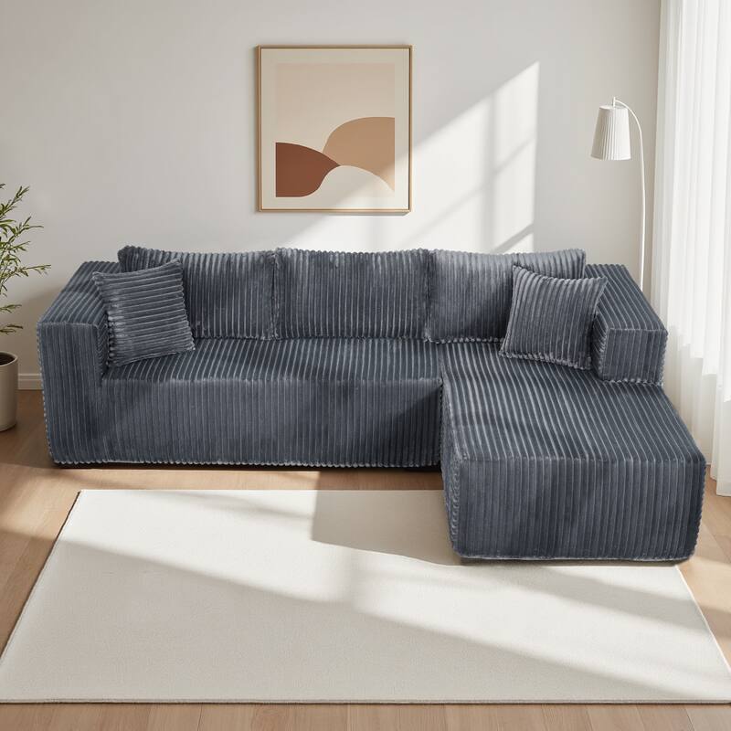 Anmytek 105 Inch Comfortable L-Shaped Modular Sofa - Plush Upholstery All-Foam No Springs Vacuum-Packed - Gray - Left Facing