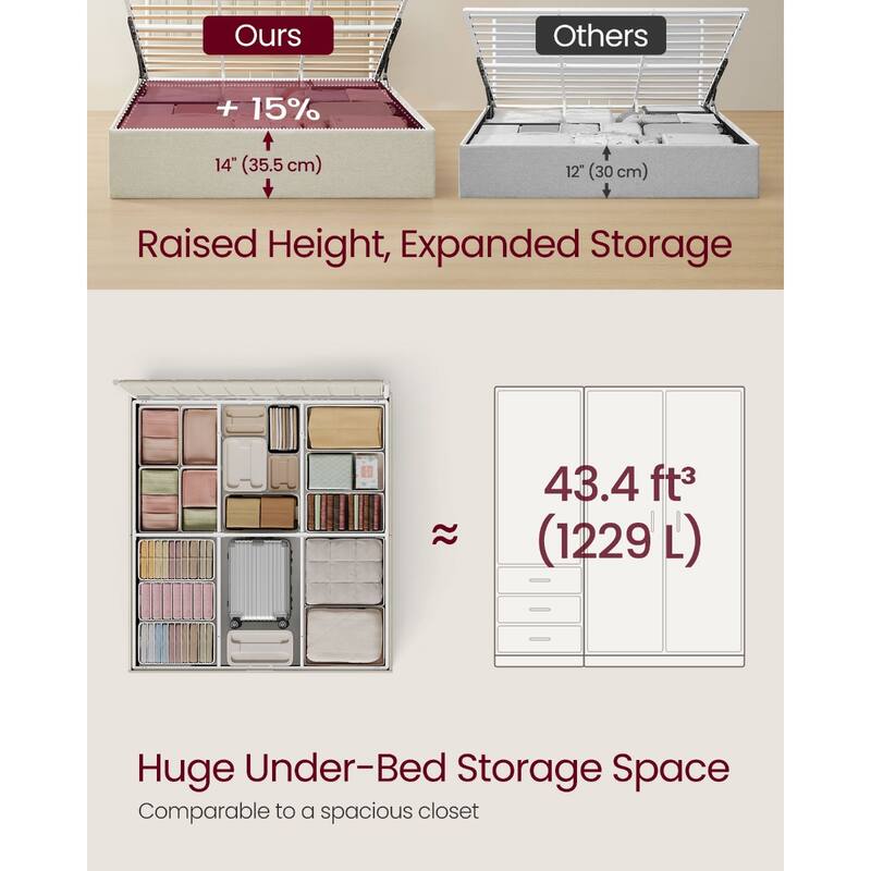 King Size Upholstered Storage Bed Frame with Hydraulic Lift