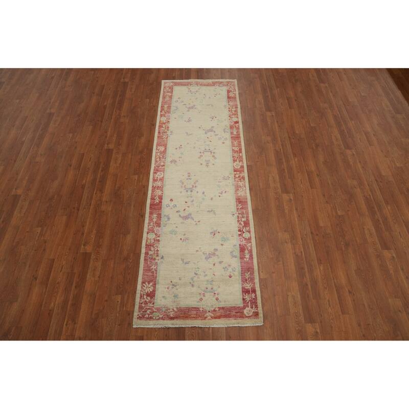 Hand Knotted Oriental 100% Wool Carpet Traditional Floral Beige & Ivories Ziegler Runner Rug - 8' 3'' X 2' 7''