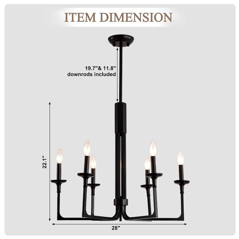 Cusp Barn Industrial Black Chandelier, Farmhouse 6-Light Kitchen Island Pendant Light, Modern Hanging Lighting Fixtures
