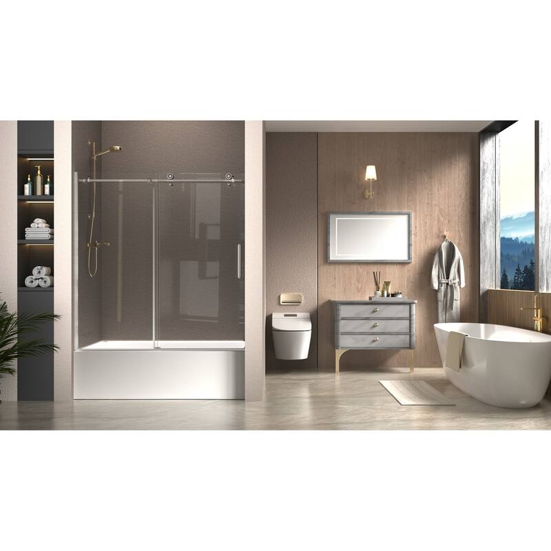 i-Homare 55 - 59 in.W x 60 in.H Tub Sliding Shower Door with Soft Closing System