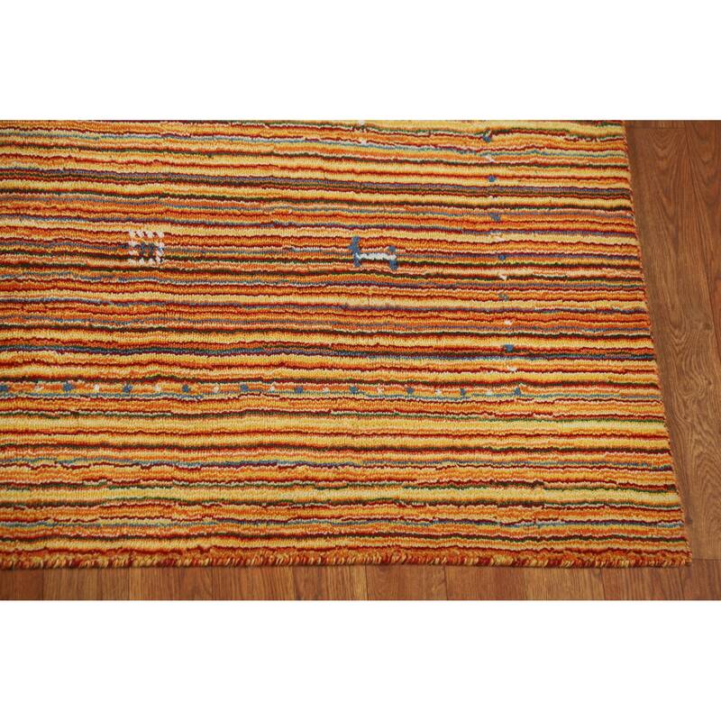 Hand Knotted Oriental 100% Wool Carpet Tribal Stripe Multi-Colored Gabbeh Area Rug - 7' 9'' X 5' 4''