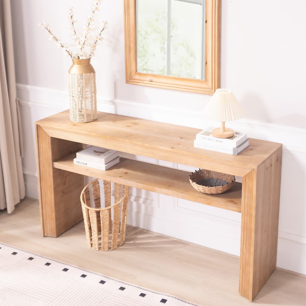 Antique Natural Console Table Coffee Table with Storage Shelf, Sofa Table Side Table Entryway Table Hallway Table