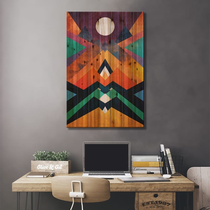 Full Moon Print On Wood by Elisabeth Fredriksson - Multi-Color